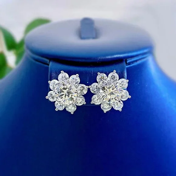 Certified 1 ct. t.w. Moissanite Diamond Sunflower Stud Earrings NEW - Picture 4 of 13